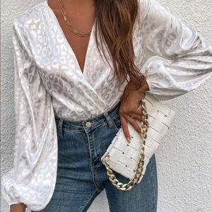 New in bag SHEIN White Cheetah Body suit